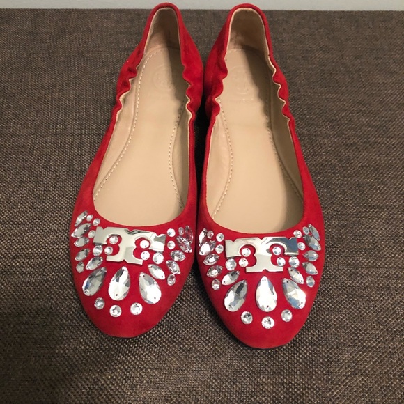 Tory Burch Delphine Crystal & Suede Ballet Flats - Picture 2 of 5